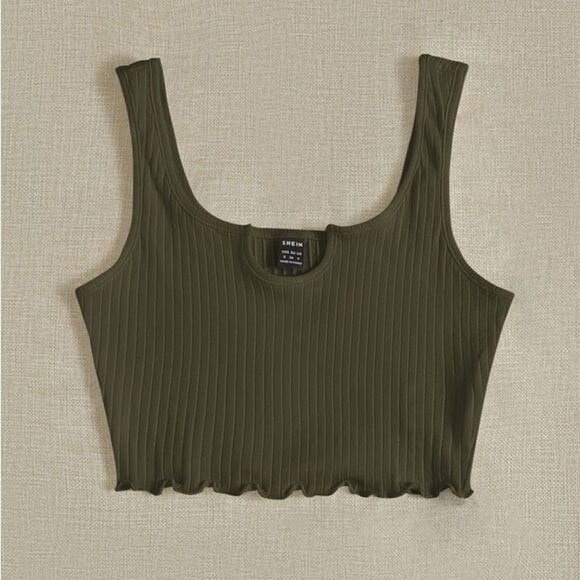 SHEIN EZwear Notched Neck Rib-Knit Crop Tank Top - Picture 3 of 5